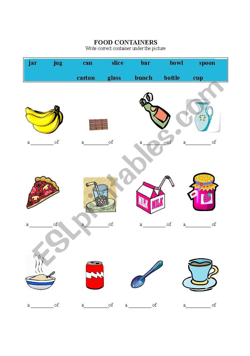 Food Containers worksheet