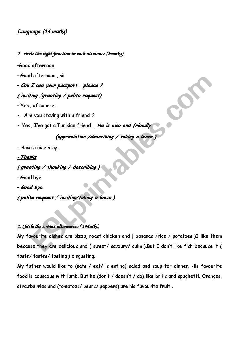 7th form test nb2 worksheet