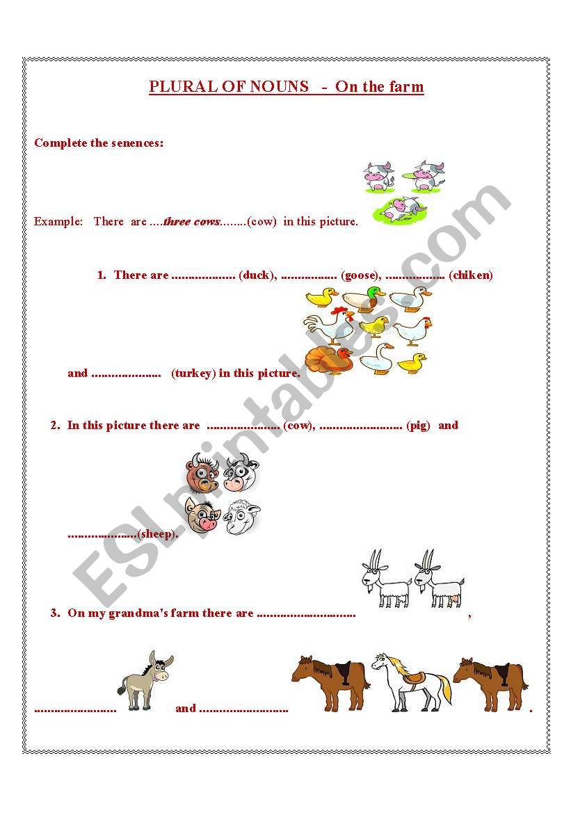Plural of nouns - On the farm worksheet