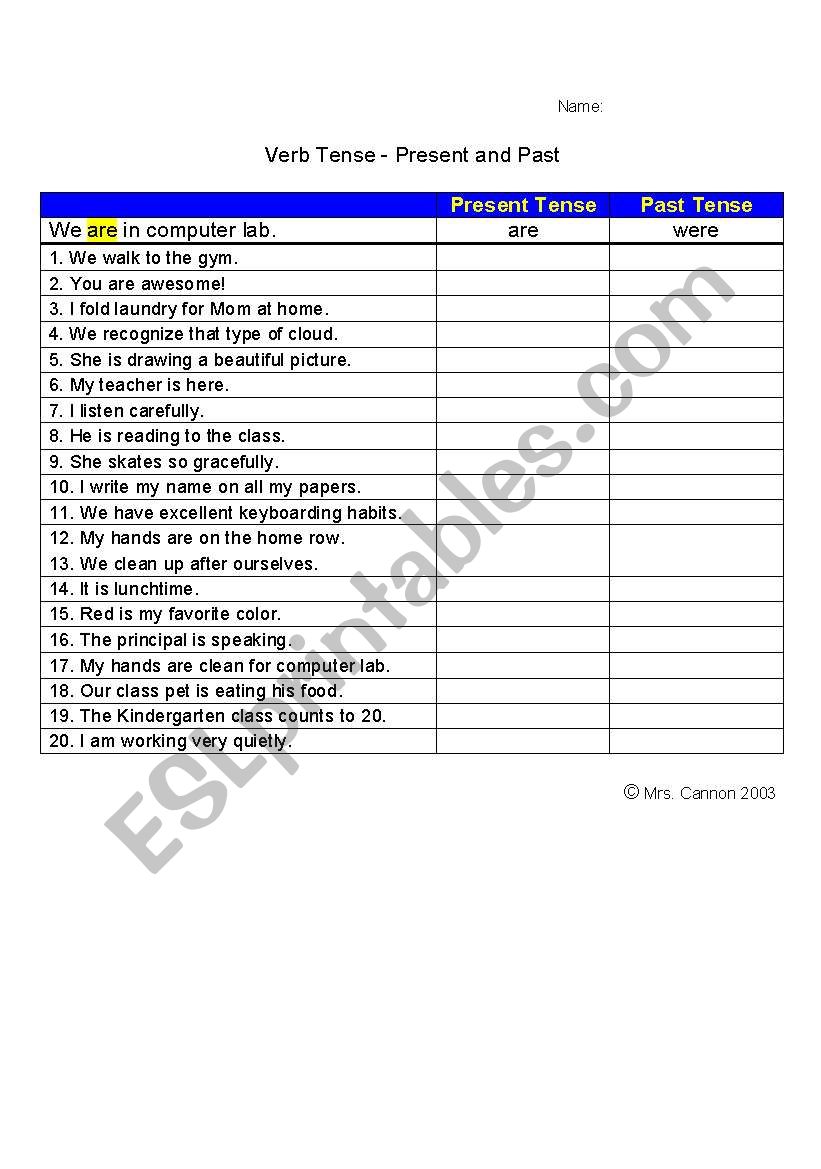 Verb Tense worksheet