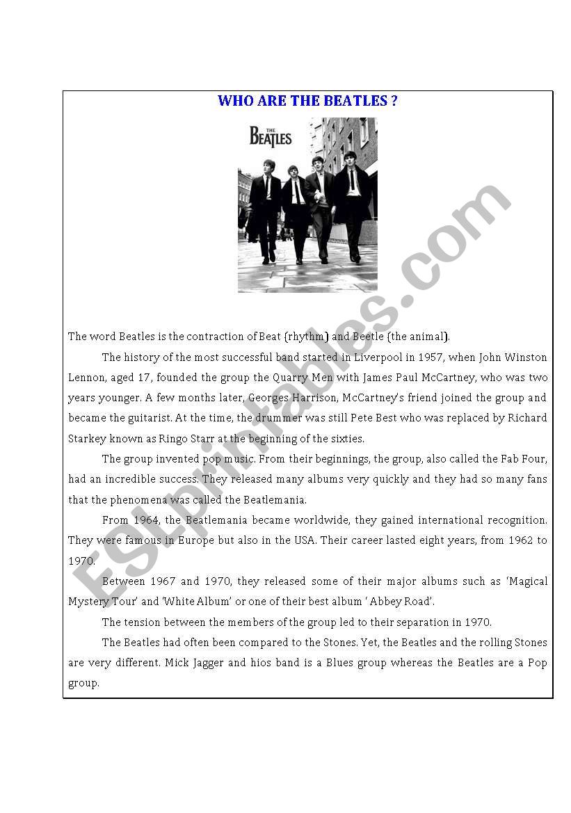 the beatles  worksheet