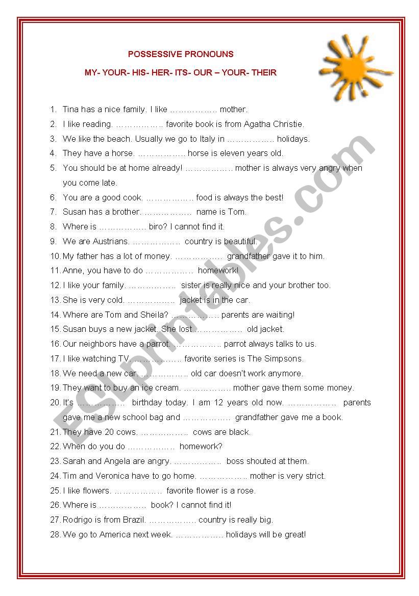 Possessive pronouns worksheet