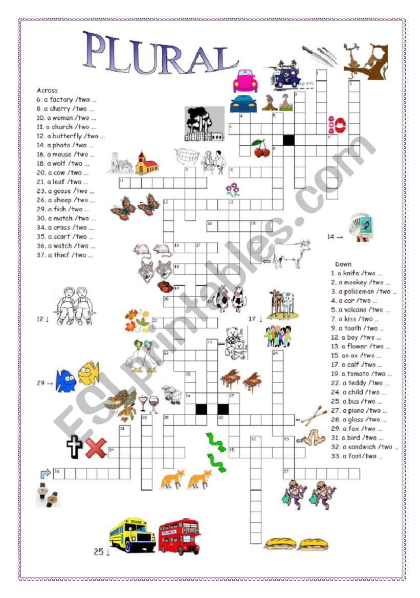 Plural crossword worksheet