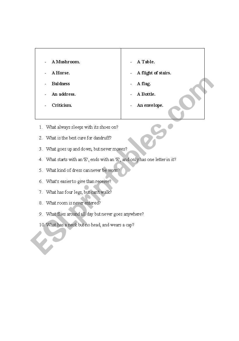 Riddle worksheet