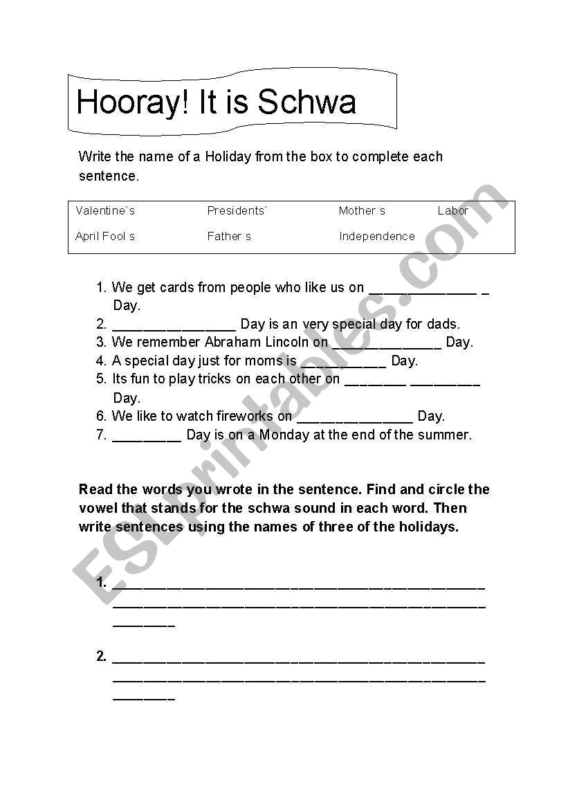 schwa worksheet