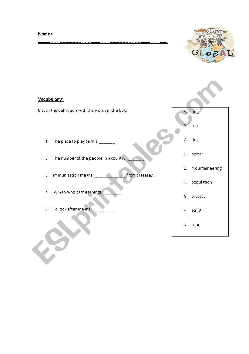 vocabulary worksheet