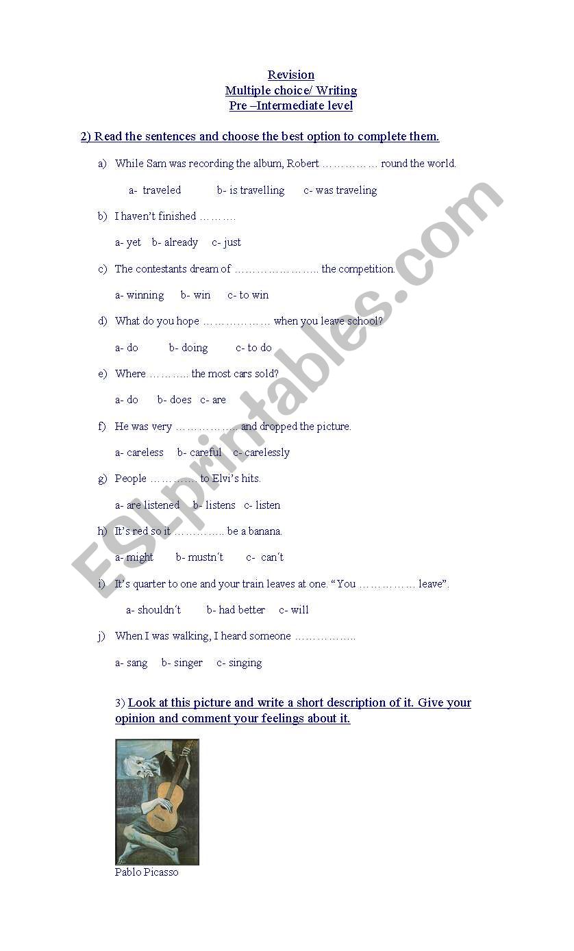 Multiple choice/Writing worksheet