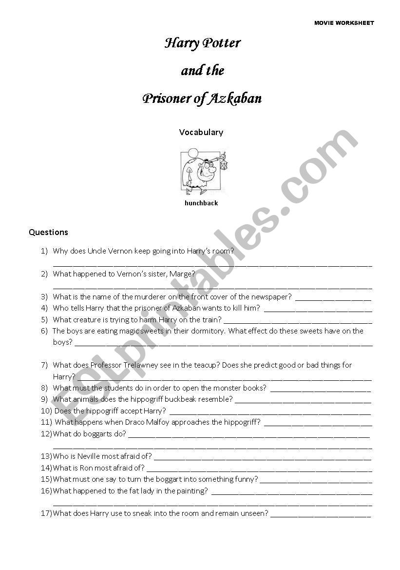 Harry Potter and the Prisoner of Azkaban - movie worksheet