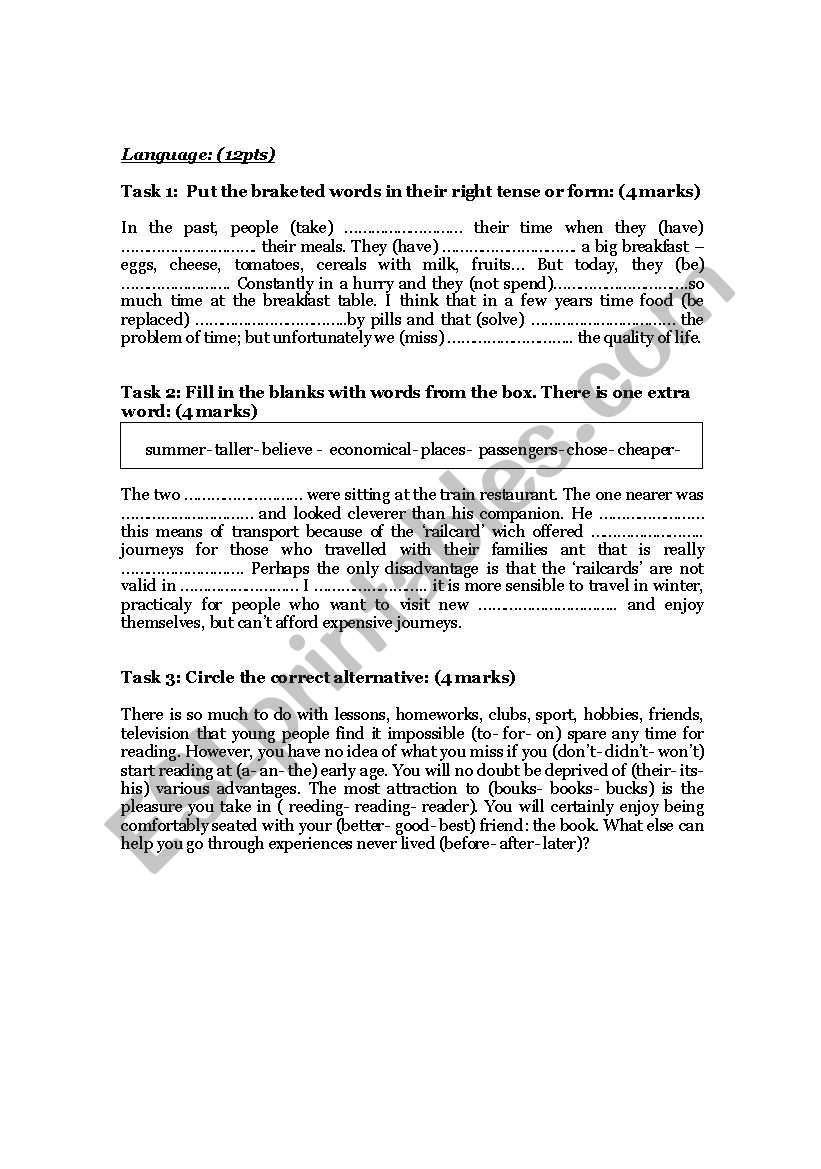 Grammar tasks worksheet