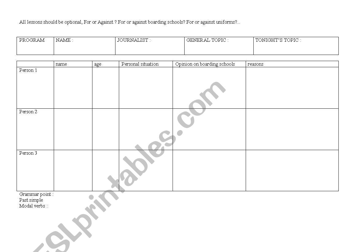 Caning worksheet