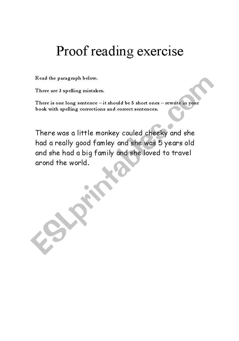 Proof reading exericse worksheet