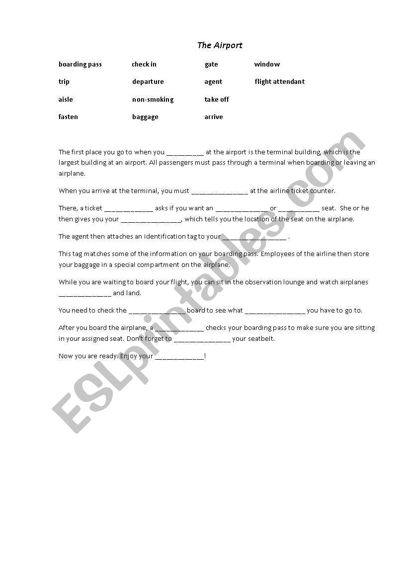 Airport Gap Filling Exercise worksheet