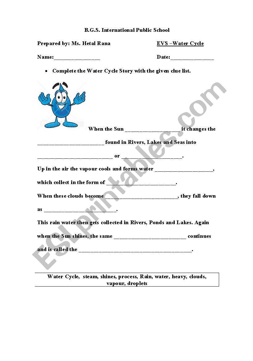 WATER CYCLE STORY worksheet