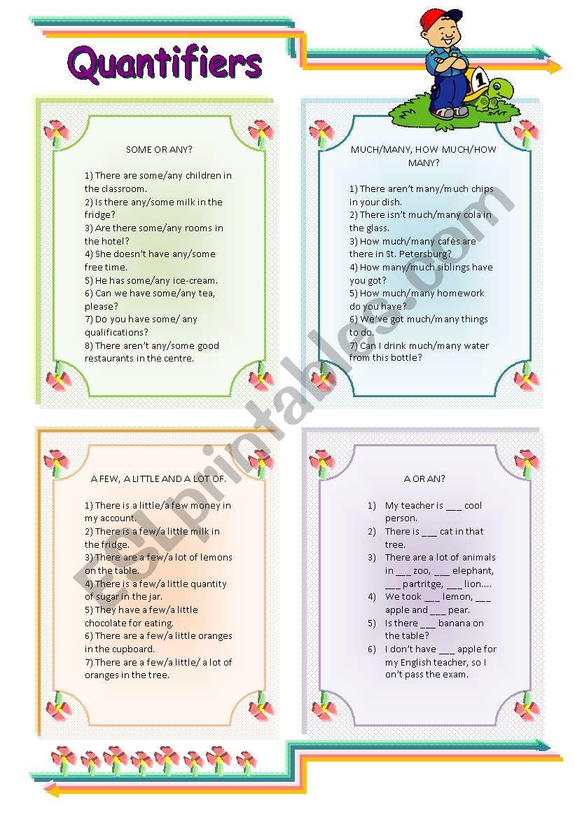 QUANTIFIERS: SOME/ANY, MUCH/MANY AND A LOT OF.