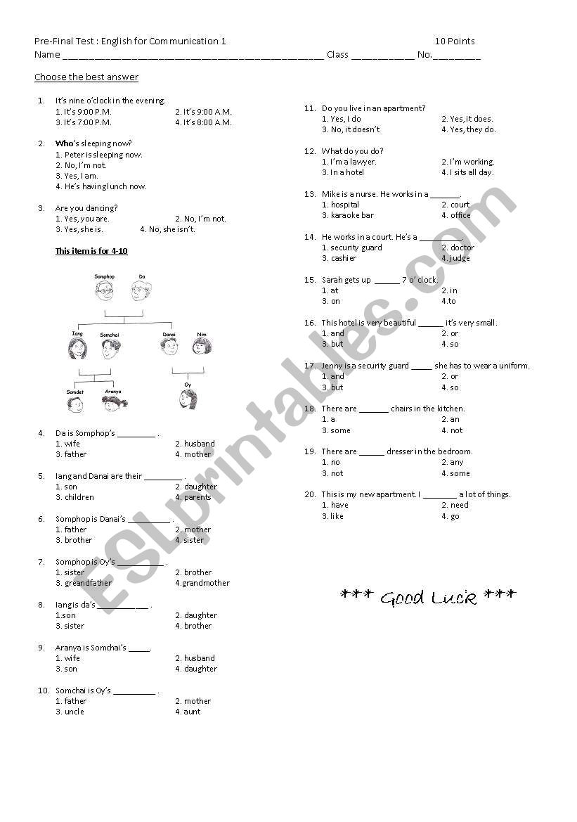 Grammar worksheet