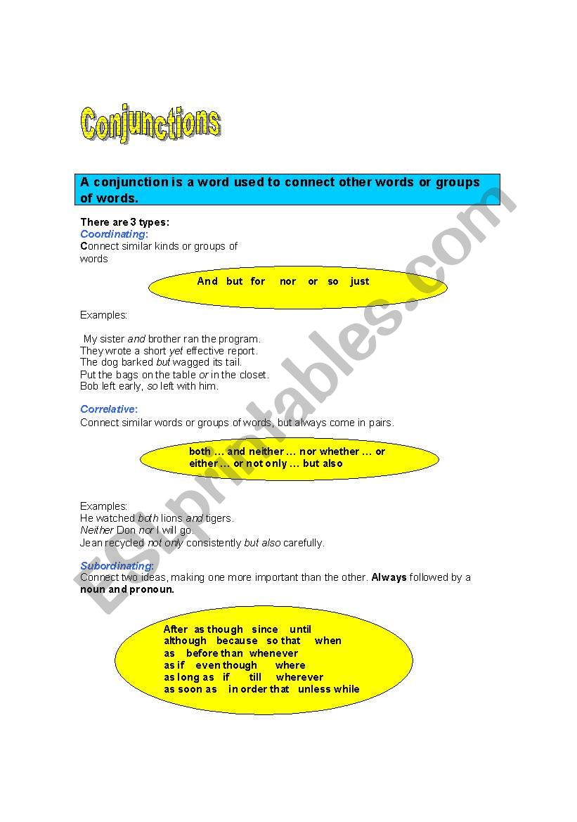 Conjunctions worksheet