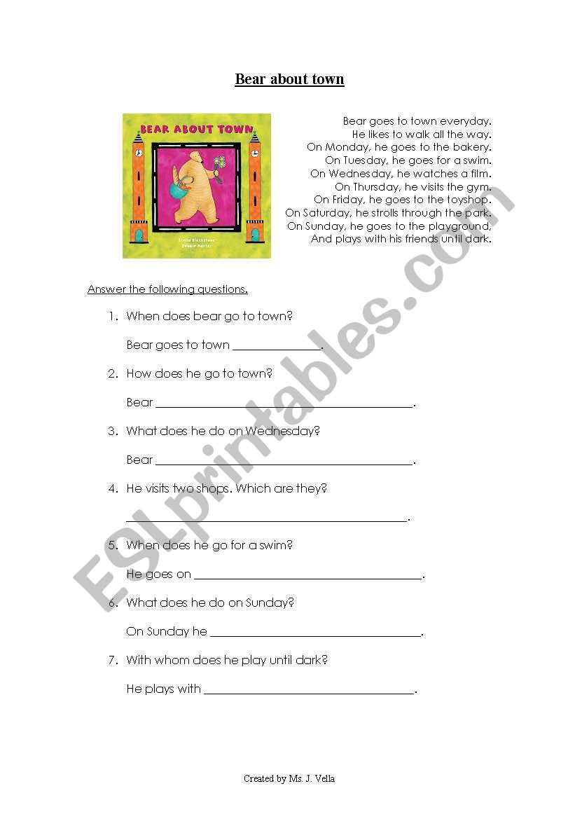 Bear About worksheet
