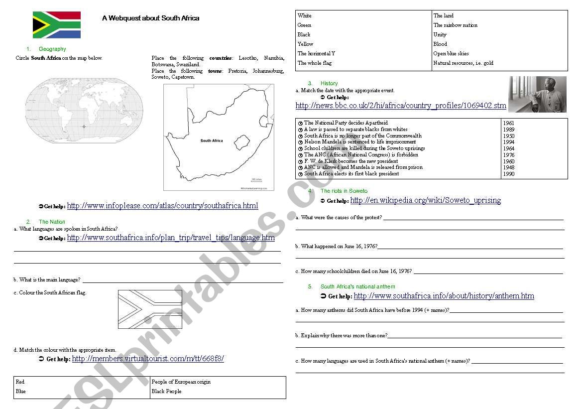 A webquest about South Africa and Nelson Mandela