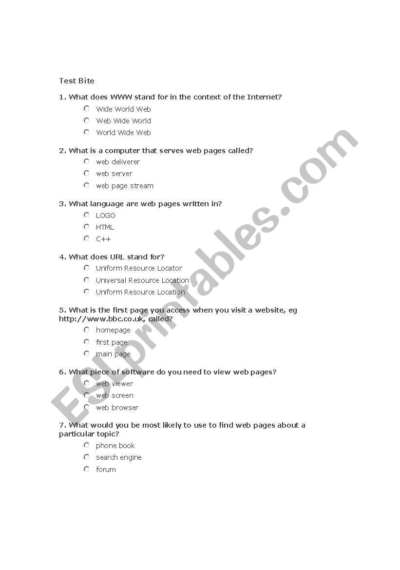 Computer worksheet