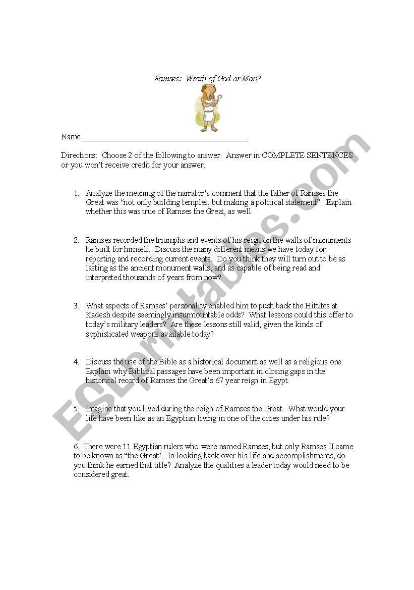 rameses wrath of god or man worksheet