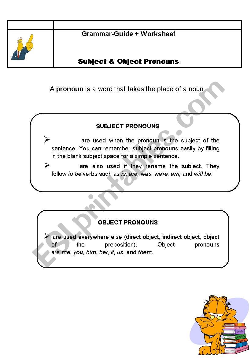 Subject and Object Pronouns worksheet