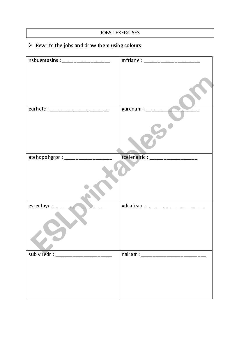 Jobs  worksheet