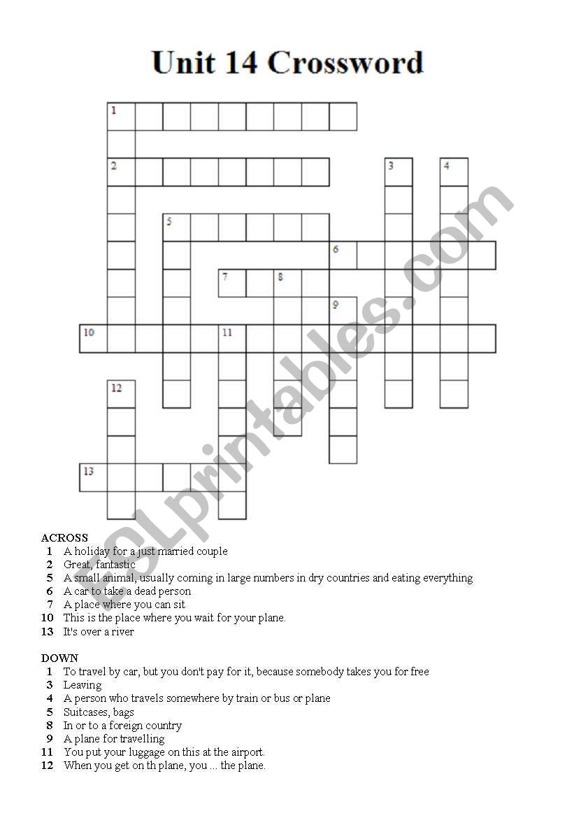 Headway Unit 14 Crossword worksheet