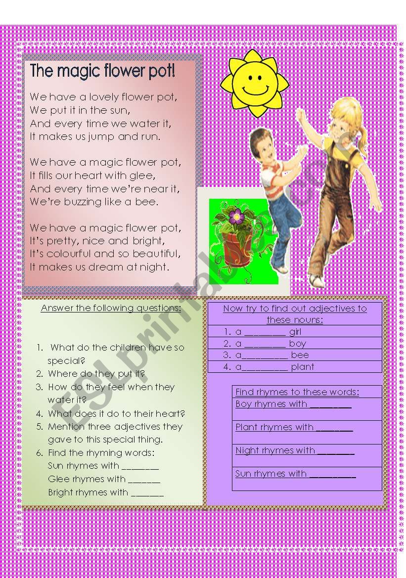 The magic flower pot worksheet