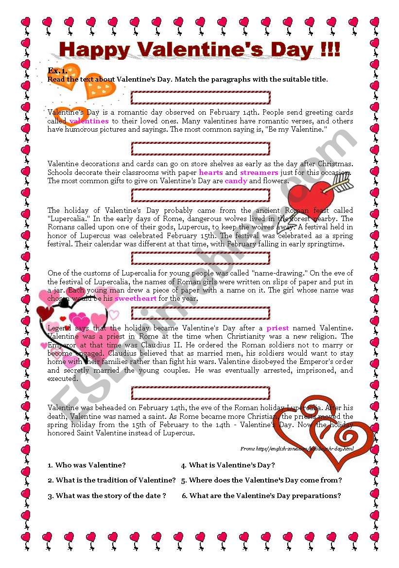 VALENTINEÂ´S DAY worksheet