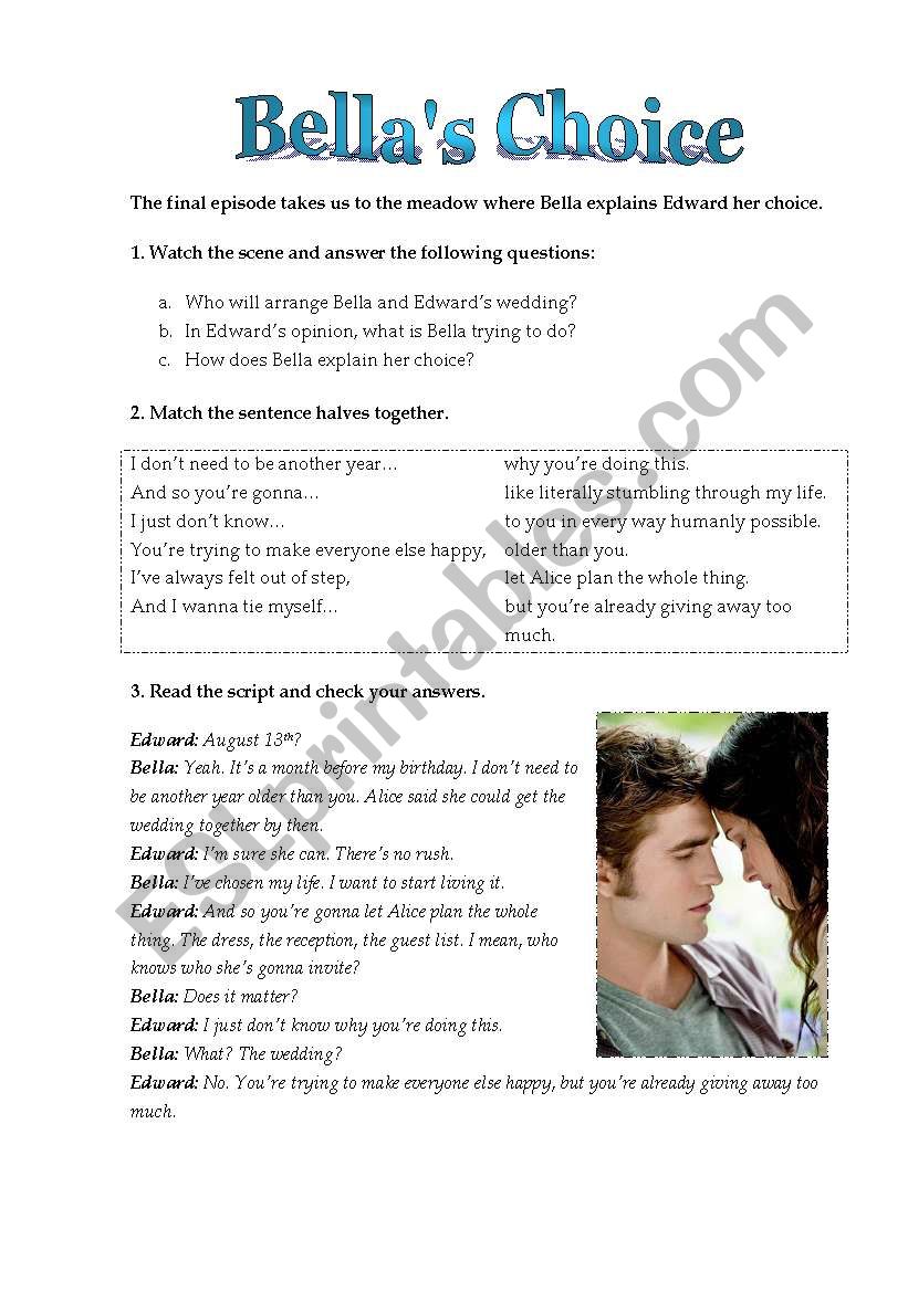 Bellas choice worksheet