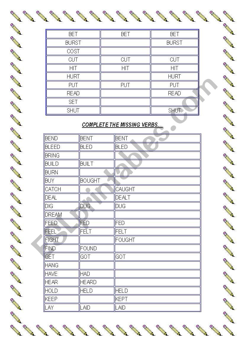 TO PRACTICE IRREGULAR VERBS worksheet