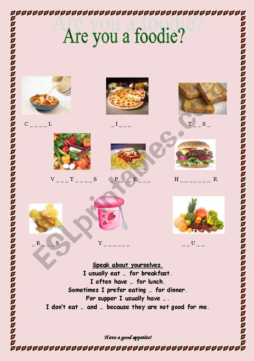are you a foodie? worksheet