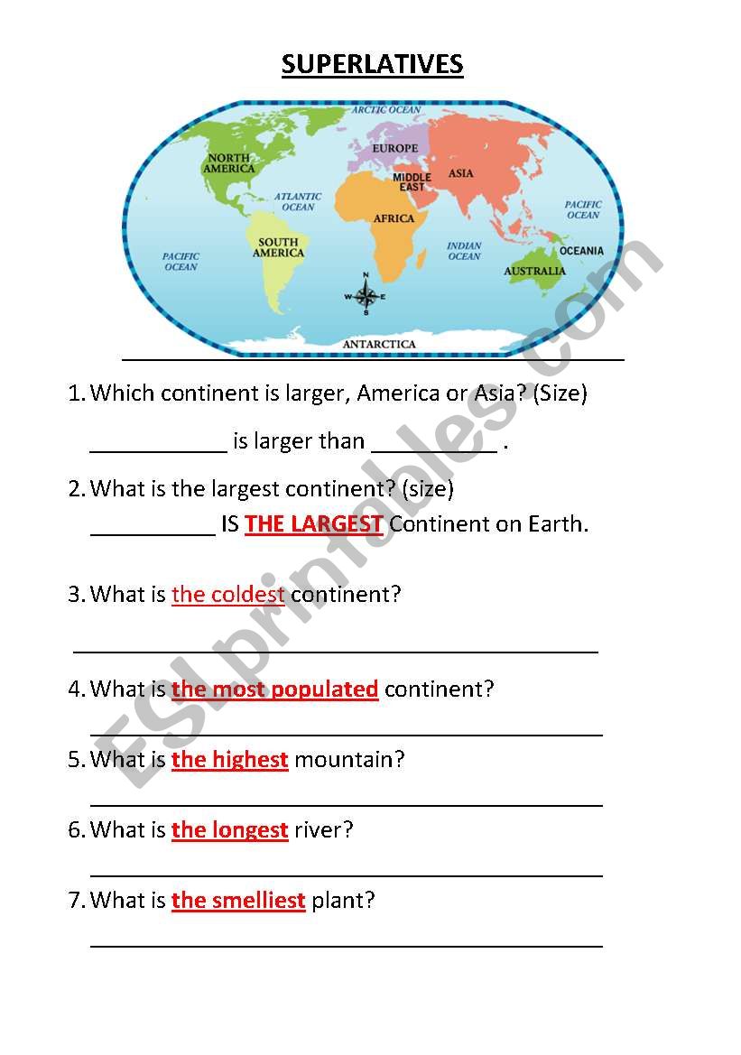 COMPARISONS -SUPERLATIVES- worksheet