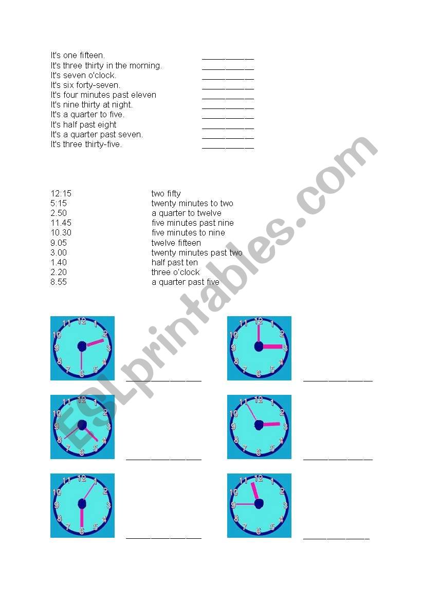 Time Practise worksheet