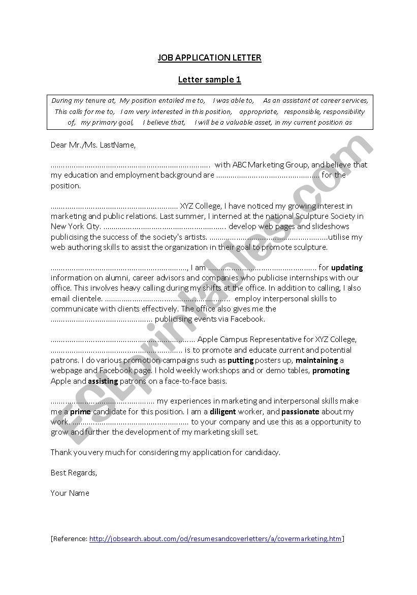 Interpersonal Skills Cover Letter from www.eslprintables.com