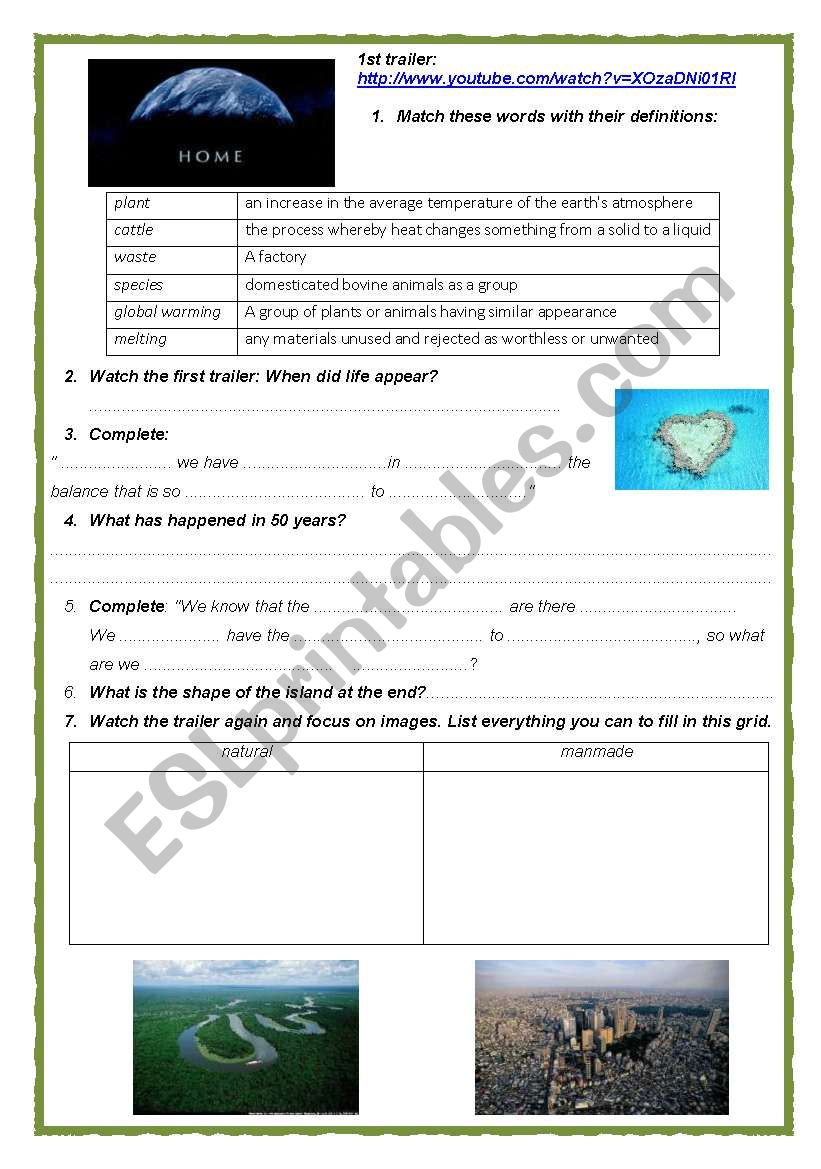 Home documentary - 2 trailers worksheet