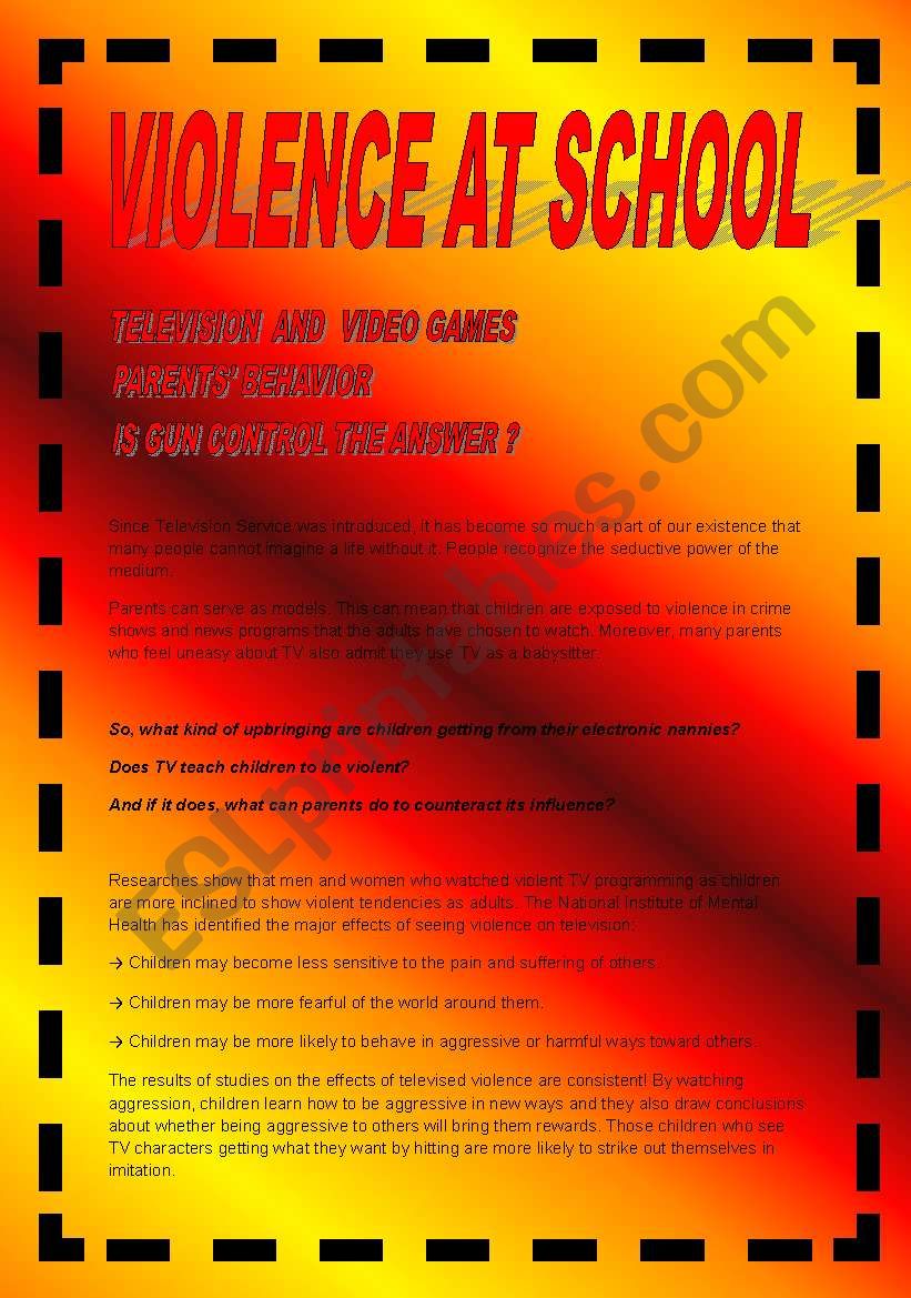 VIOLENCE AT SCHOOL worksheet