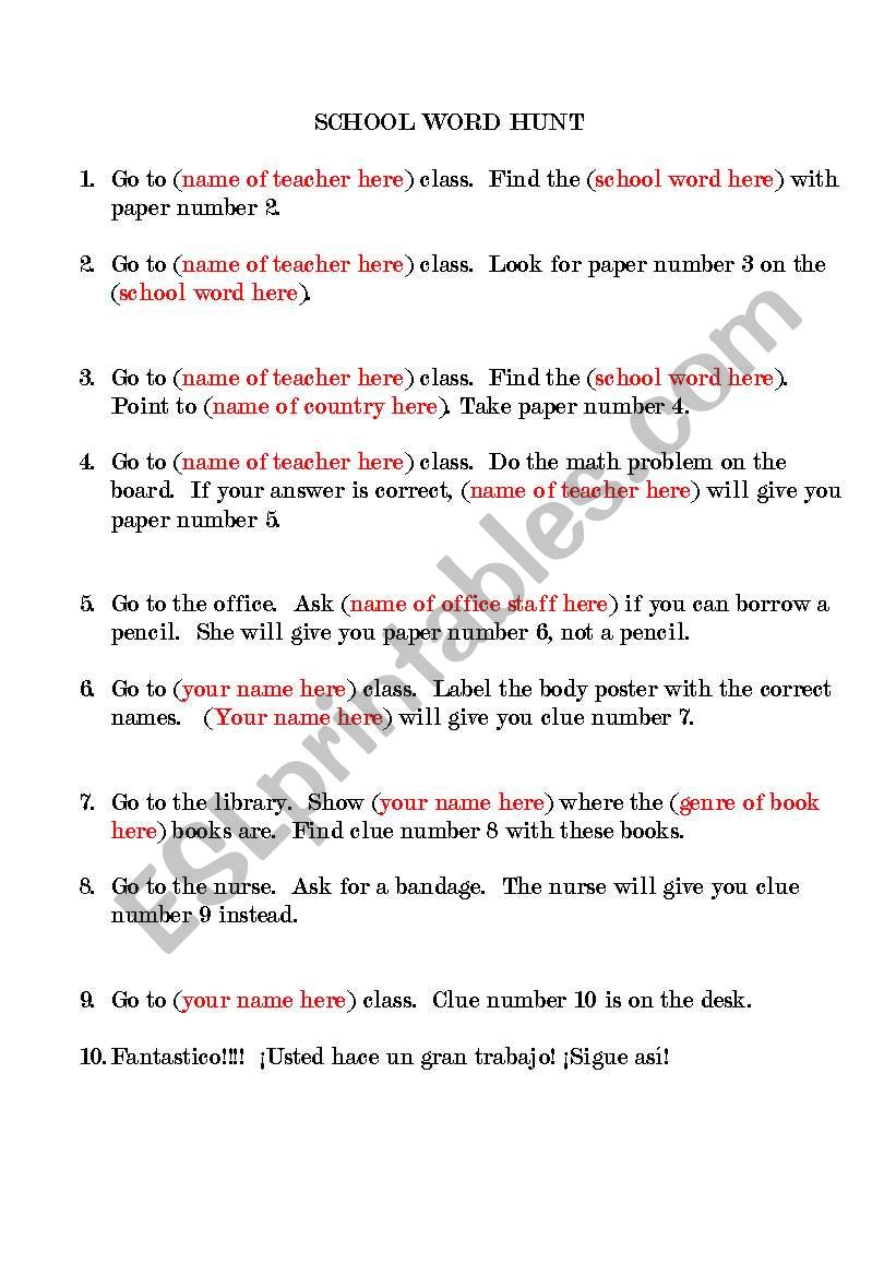 School Scavenger Hunt worksheet