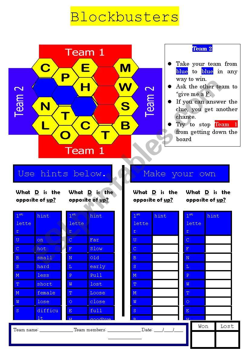 Blockbusters adjective/opposites