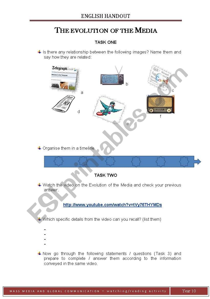 The Evolution of the Media worksheet