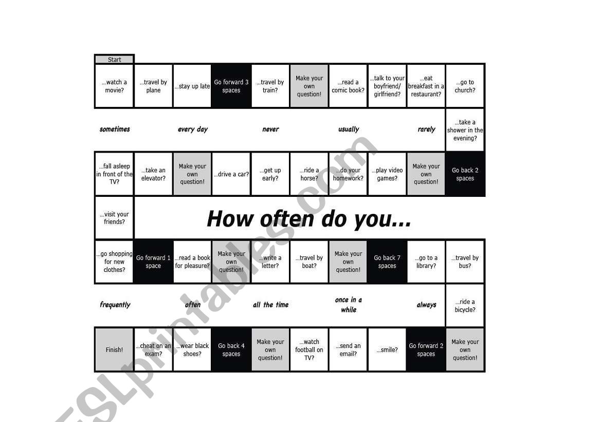 Frequency Adverbs - game worksheet