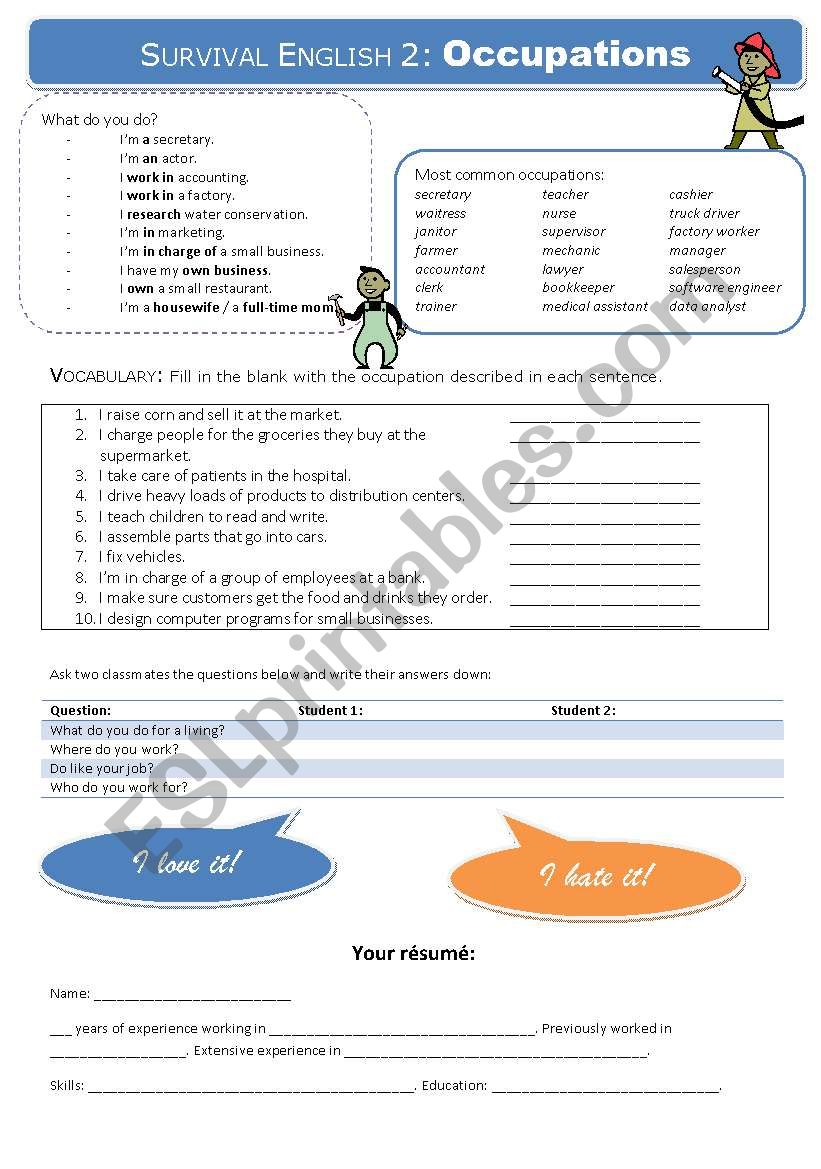 Survival English 2: Occupations