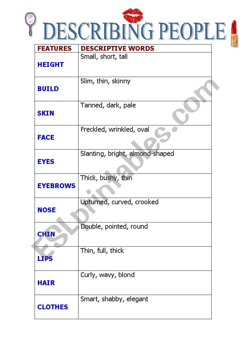 DESCRIBING PEOPLE worksheet