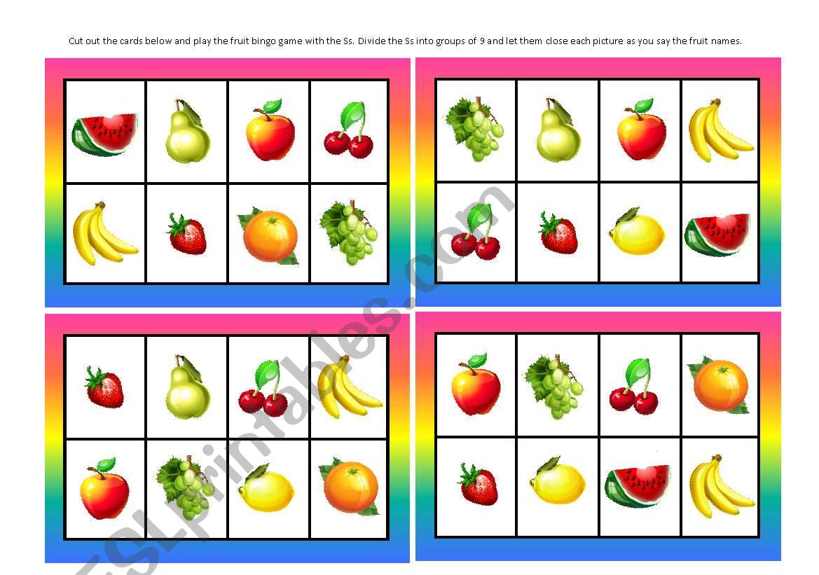 fruits bingo worksheet