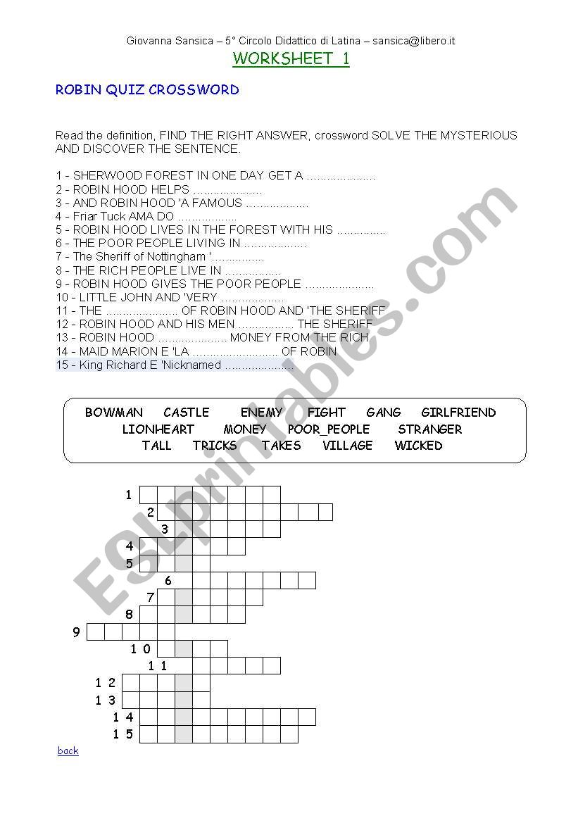 robin hood worksheet