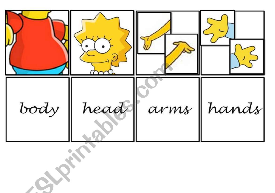 Memory Cards to practise Parts of the body with the Simpsons