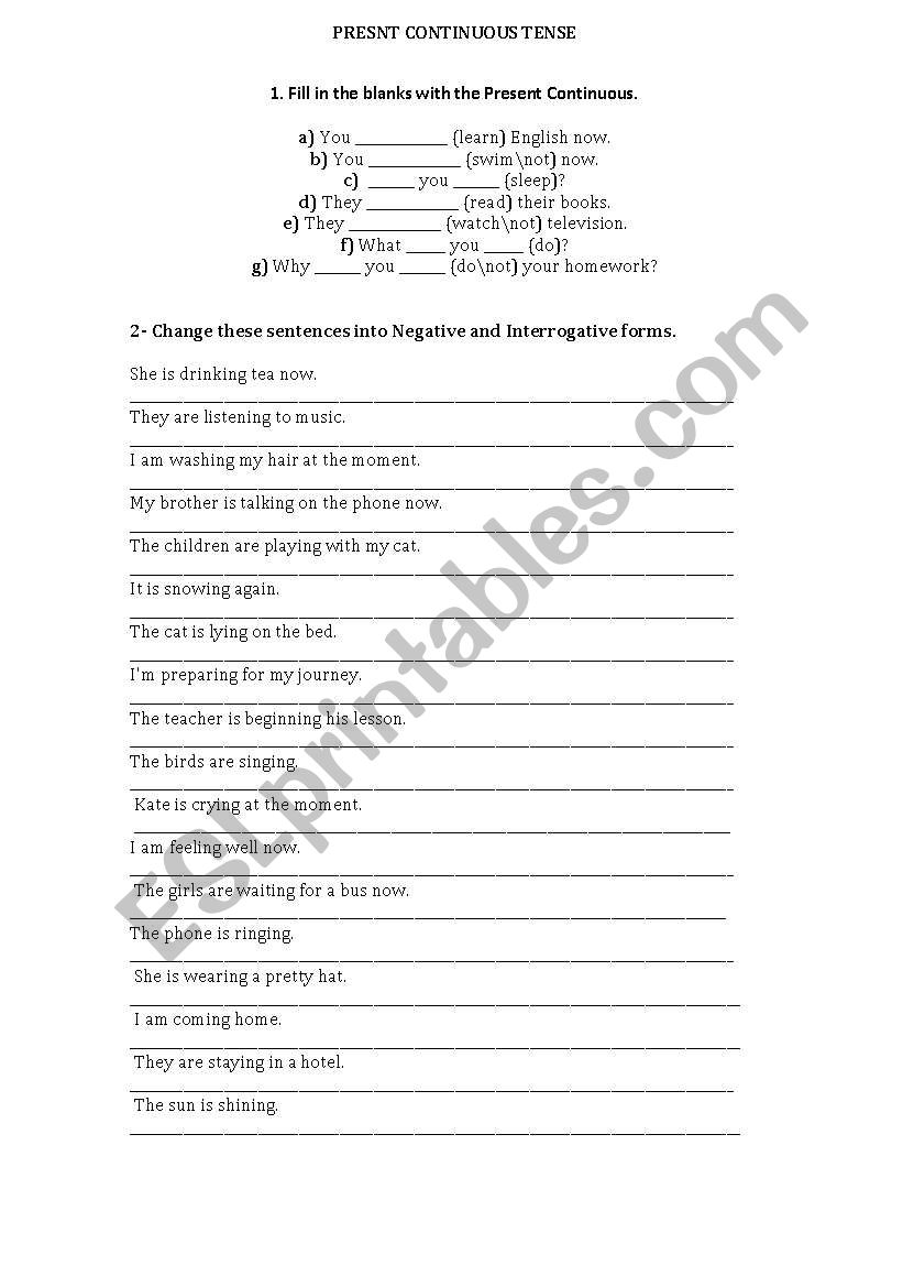 PRESENT CONTINUOUS TENSE worksheet