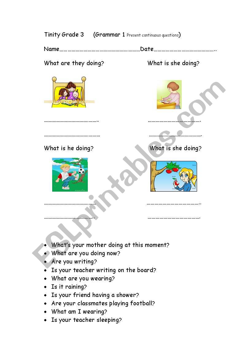 Present continuous revision worksheet