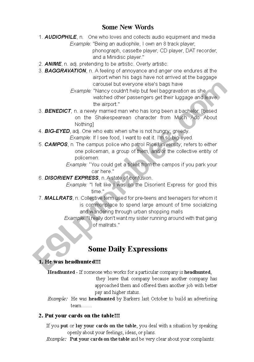 new words expression for esl students