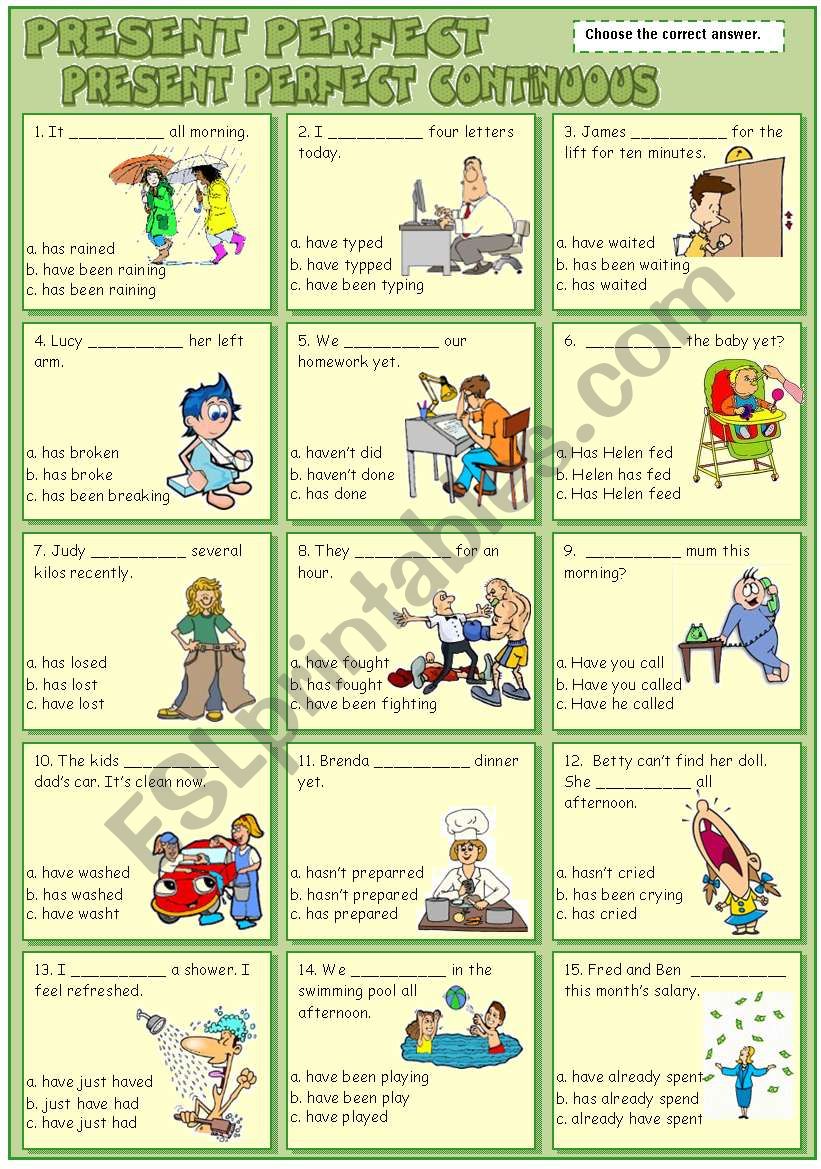 PRESENT PERFECT & PRESENT PERFECT CONTINUOUS *KEY*